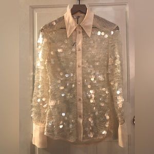 ZARA Semi-Sheer Sequin Button-Down Top